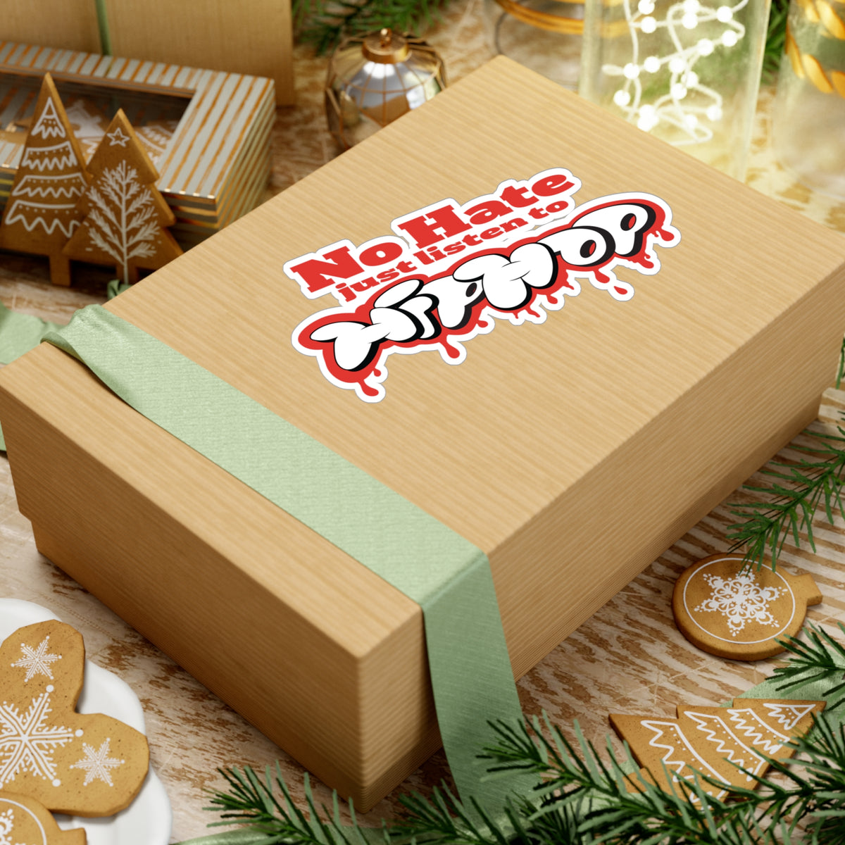 No Hate, Just Listen to HipHop Kiss-Cut Stickers