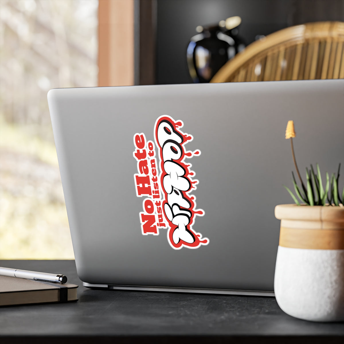 No Hate, Just Listen to HipHop Kiss-Cut Stickers
