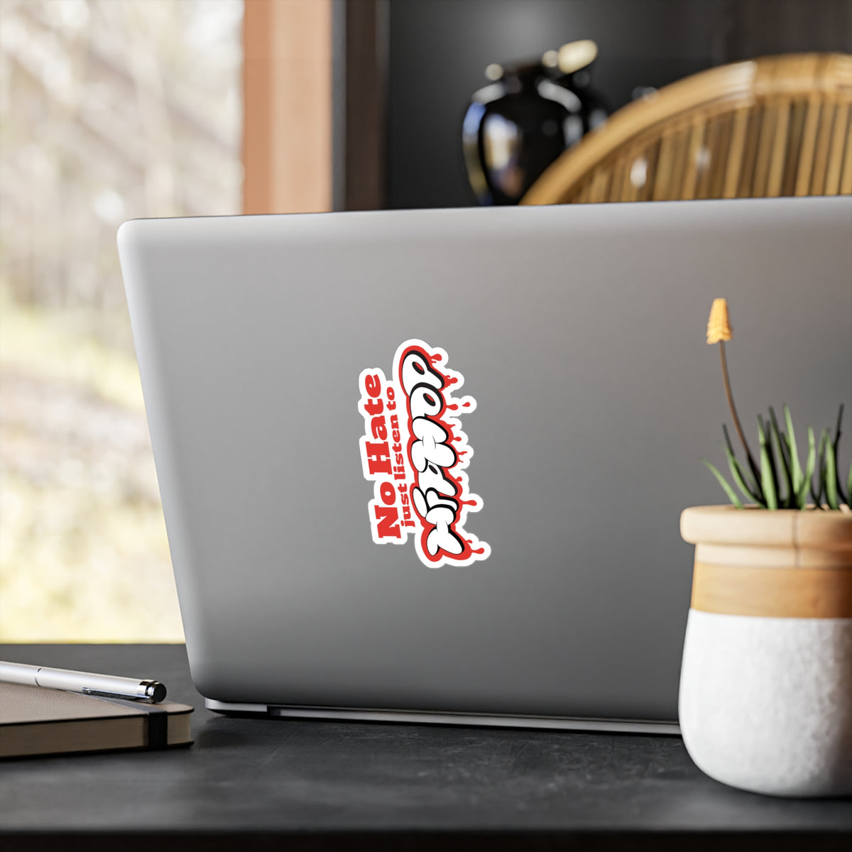 No Hate, Just Listen to HipHop Kiss-Cut Stickers