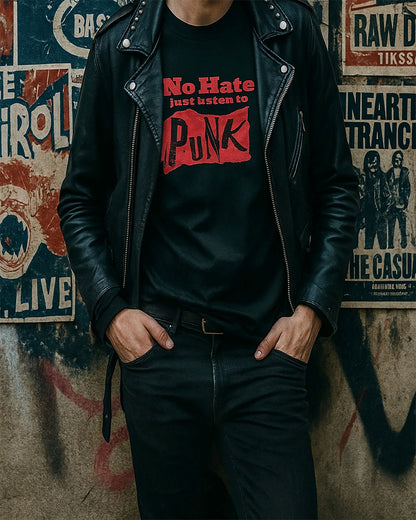 NO HATE. JUST LISTEN TO PUNK. – Statement Tee
