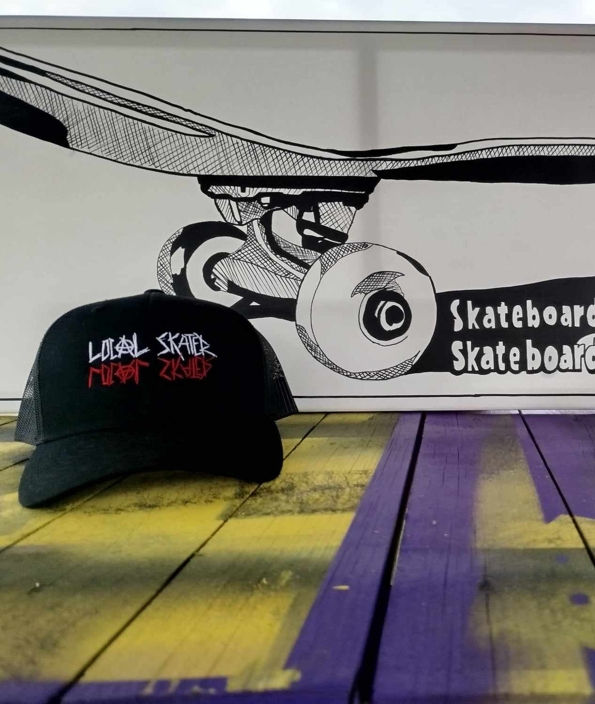Local Skater Scratch Logo Skate Trucker Cap