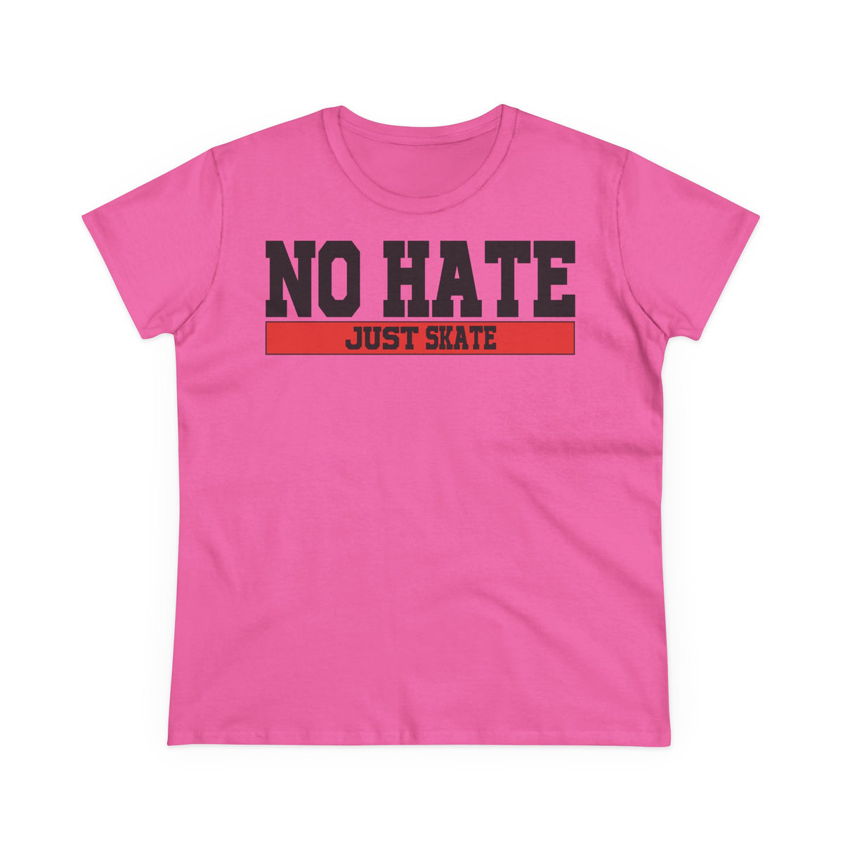 Női No Hate Just Skate póló - Inspiráló gördeszkás póló, Erősítő gördeszkás stílus, No Hate Just Skate póló, Gördeszkás ajándék, Hétköznapi viselet, Utcai viselet, Gyűlöletellenes üzenetes póló